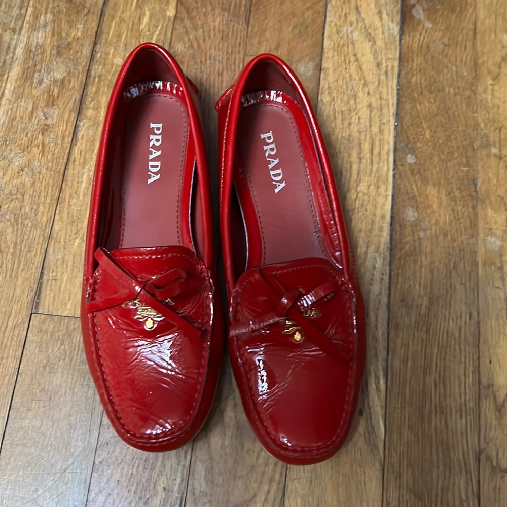 Red Patent Leather Prada Drivers
